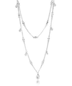 Layered silver necklace with clear cubic zirconia