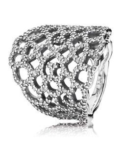 Lace silver ring with cubic zirconia