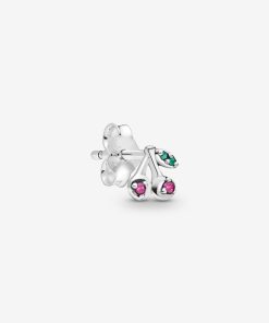 Cherries stud earring in sterling silver with cerise and royal green crystal