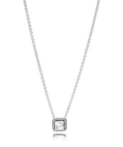 Silver necklace with clear cubic zirconia