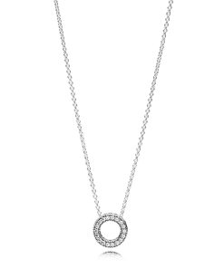 PANDORA logo reversible silver collier with clear cubic zirconia