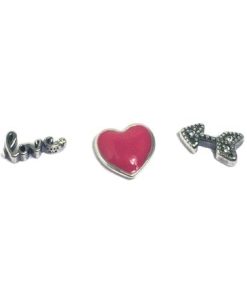 Petite elements pack in silver with heart with magenta enamel. arrow with clear CZ and love script with clear CZ