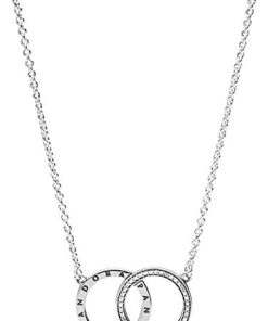 PANDORA logo silver necklace with clear cubic zirconia