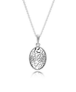 Floral daisy lace silver pendant with necklace