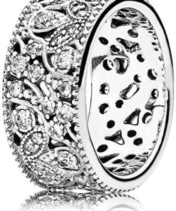 Leaf silver ring with clear cubic zirconia