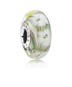 Flower silver charm with mixed colours of Murano glass and cubic zirconia