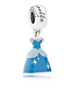 Disney Cinderella Dress Silver Dangle with Blue Enamel