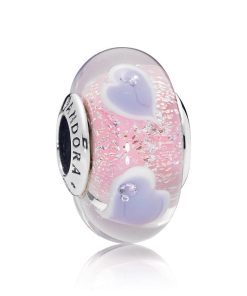 Heart silver charm with iridescent. pink. white. purple. transparent Murano glass and clear cubic zirconia