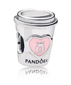 Coffee cup silver charm with pink enamel