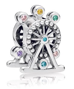 Ferris wheel silver charm with mixed colours of crystals and cubic zirconia