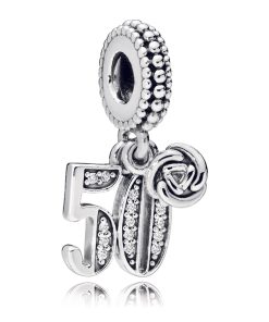 50 silver dangle with clear cubic zirconia