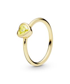 Heart 14k Gold Plated ring with sunshine yellow cubic zirconia