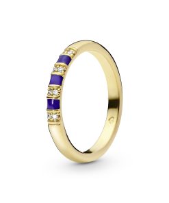 14k Gold Plated ring with clear cubic zirconia and blue enamel