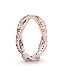 Braided 14k Rose Gold-plated ring with clear cubic zirconia