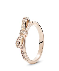 Bow 14k Rose Gold-plated ring with cubic zirconia