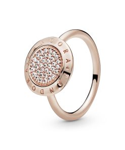 PANDORA Rose logo ring with clear cubic zirconia