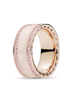 PANDORA Rose ring with pink cubic zirconia and cream enamel