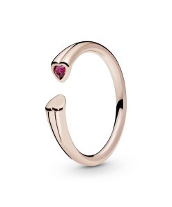 Two hearts 14k Rose Gold-plated open ring with red cubic zirconia