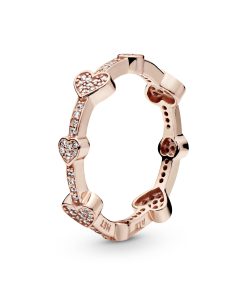 Hearts 14k Rose Gold-plated ring with clear cubic zirconia