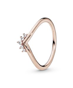 Tiara wishbone 14k Rose Gold-plated ring with clear cubic zirconia