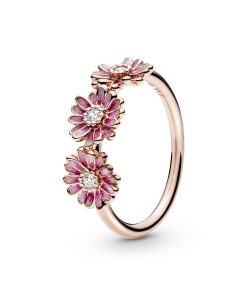 Pink Daisy Flower Trio Ring
