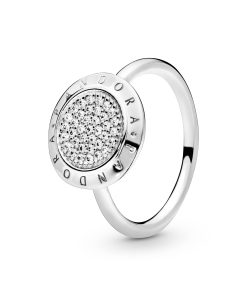 PANDORA logo silver ring with cubic zirconia