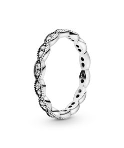 Leaves silver ring with cubic zirconia