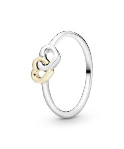 Interlocked hearts silver ring with 14k