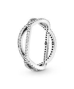 Entwined silver ring with cubic zirconia