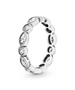 Round and oval eternity silver ring with cubic zirconia