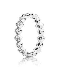 Round and square eternity silver ring with cubic zirconia