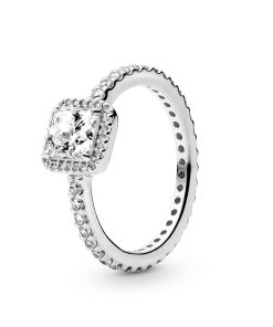 Square silver ring with clear cubic zirconia