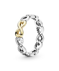 Infinity silver ring with 14k and cubic zirconia