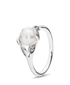 Freshwater cultured pearl silver ring with clear cubic zirconia