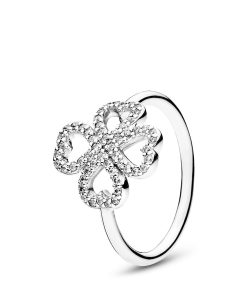 Heart petals silver ring with clear cubic zirconia