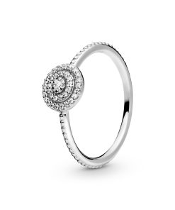 Silver ring with clear cubic zirconia