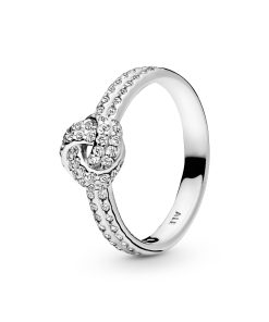 Love knot silver ring with clear cubic zirconia