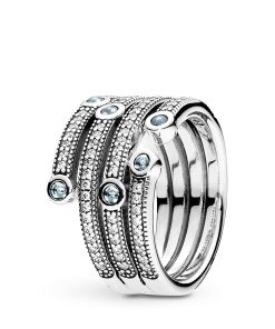 Silver ring with frosty mint and clear cubic zirconia