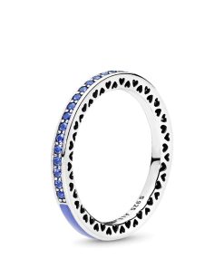 Silver ring with royal blue crystal and blue enamel