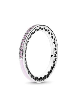 Silver ring with pink cubic zirconia and pink enamel