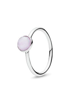 October birthstone silver ring with opalescent pink crystal. 6 mm