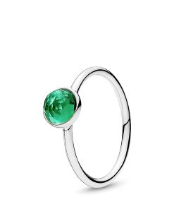May birthstone silver ring with royal green crystal. 6 mm