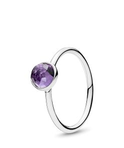 February birthstone silver ring with synthetic amethyst. 6 mm