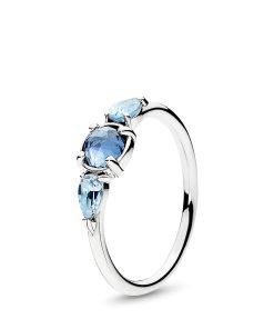 Silver ring with moonlight blue crystal and sky blue crystal