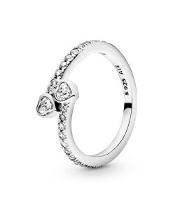 Hearts silver ring with clear cubic zirconia