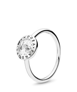 PANDORA logo silver ring with clear cubic zirconia