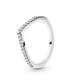 Wishbone silver ring with clear cubic zirconia