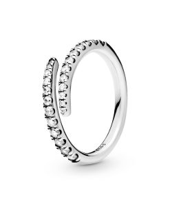 Silver open ring with clear cubic zirconia