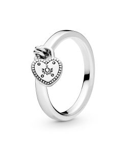 Heart padlock silver ring