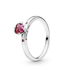 Heart silver ring with red. fancy pink and fancy fuchsia pink cubic zirconia